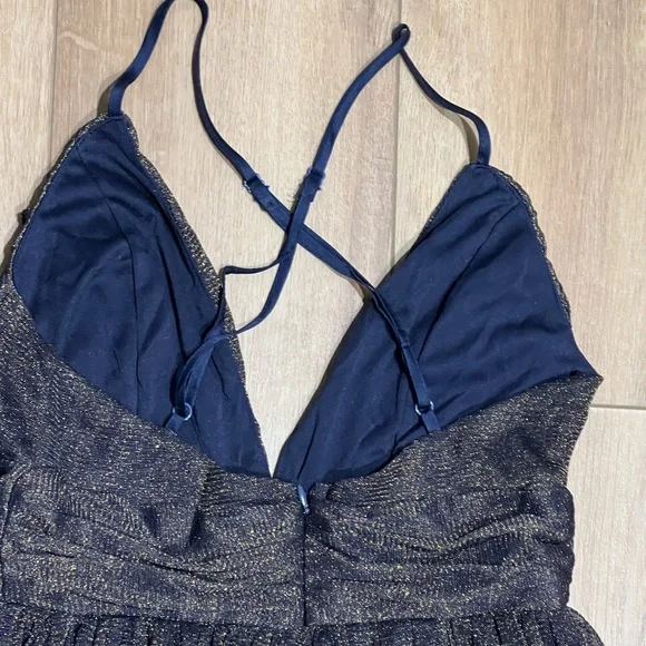 Dress Day Women’s Elegant Navy Blue Gold Sparkle Evening Dress Small - Picture 3 of 5